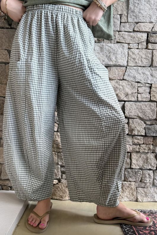 Arbi Gingham 7/8 Barrel Pant Khaki